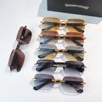 Stacked sunglasses assortment with gold frames and multicolor tinted lenses