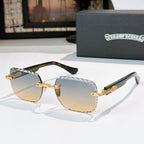 Gold-tone round sunglasses with cool gradient lenses and patterned temple arms