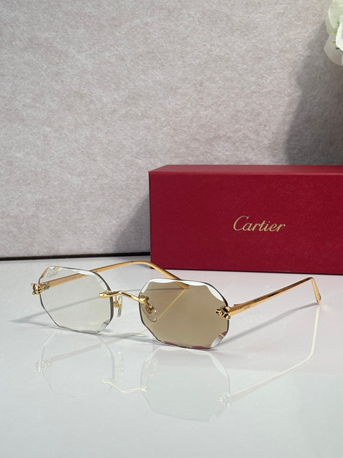 Gold-tone octagon eyeglasses with light yellow tint lenses