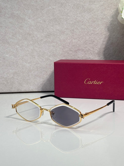 Cartier glasses, gold-tone frames with dark lenses and black temple arms