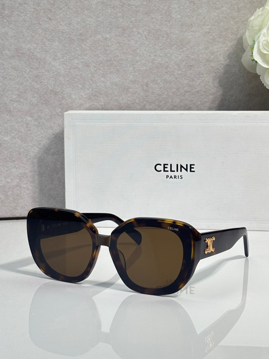 Celine cat-eye sunglasses, dark tortoiseshell frames with brown tinted lenses