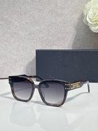 Sunglasses with tortoiseshell-style frame and gradient lenses, gold temple bar