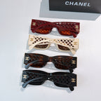 Mixed-color Chanel sunglasses set: red, cream, brown, and black with diamond temples