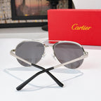 Cartier sunglasses with dark lenses and silver frame, black temple arms