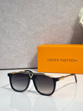 Louis Vuitton square sunglasses with dark lenses and tortoiseshell frame
