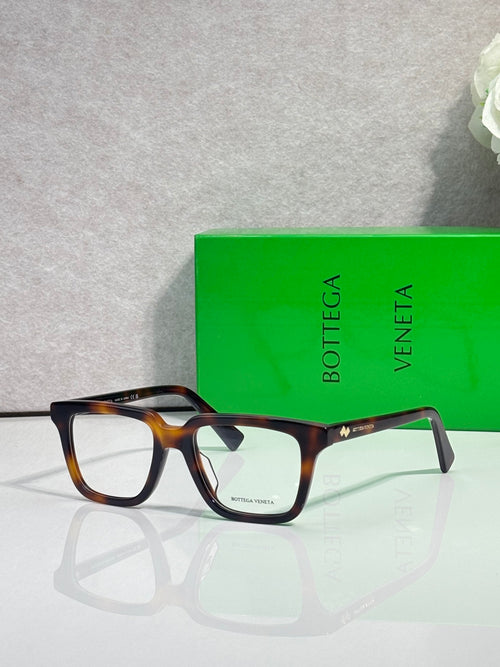 Bottega Veneta eyeglasses with dark acetate square frames and clear lenses
