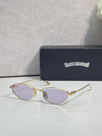 Gold-tone metal glasses with lavender lenses and gold metal frames