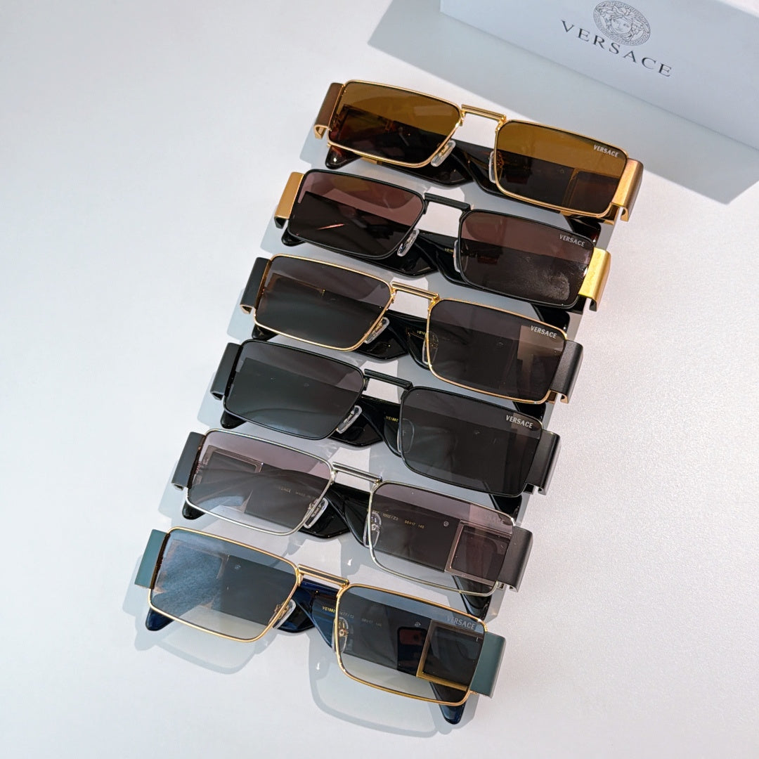 Versace sunglasses set with multiple frames and lens tints, shown stacked