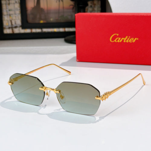 Gold cat-eye sunglasses with gray tinted lenses and decorative metal temple accents.