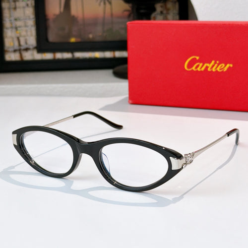 Cartier eyeglasses, dark frames, clear lenses, silver-tone temples
