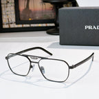 Prada eyeglasses with clear lenses and black frame, rectangular shape