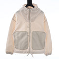 Off-white hooded jacket with front zipper and two flap pockets