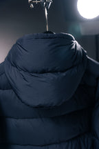 Moncler long puffer jacket hood with padded collar