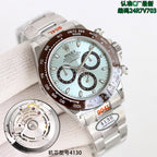 Rolex wristwatch with light blue dial, silver bezel, and steel link bracelet