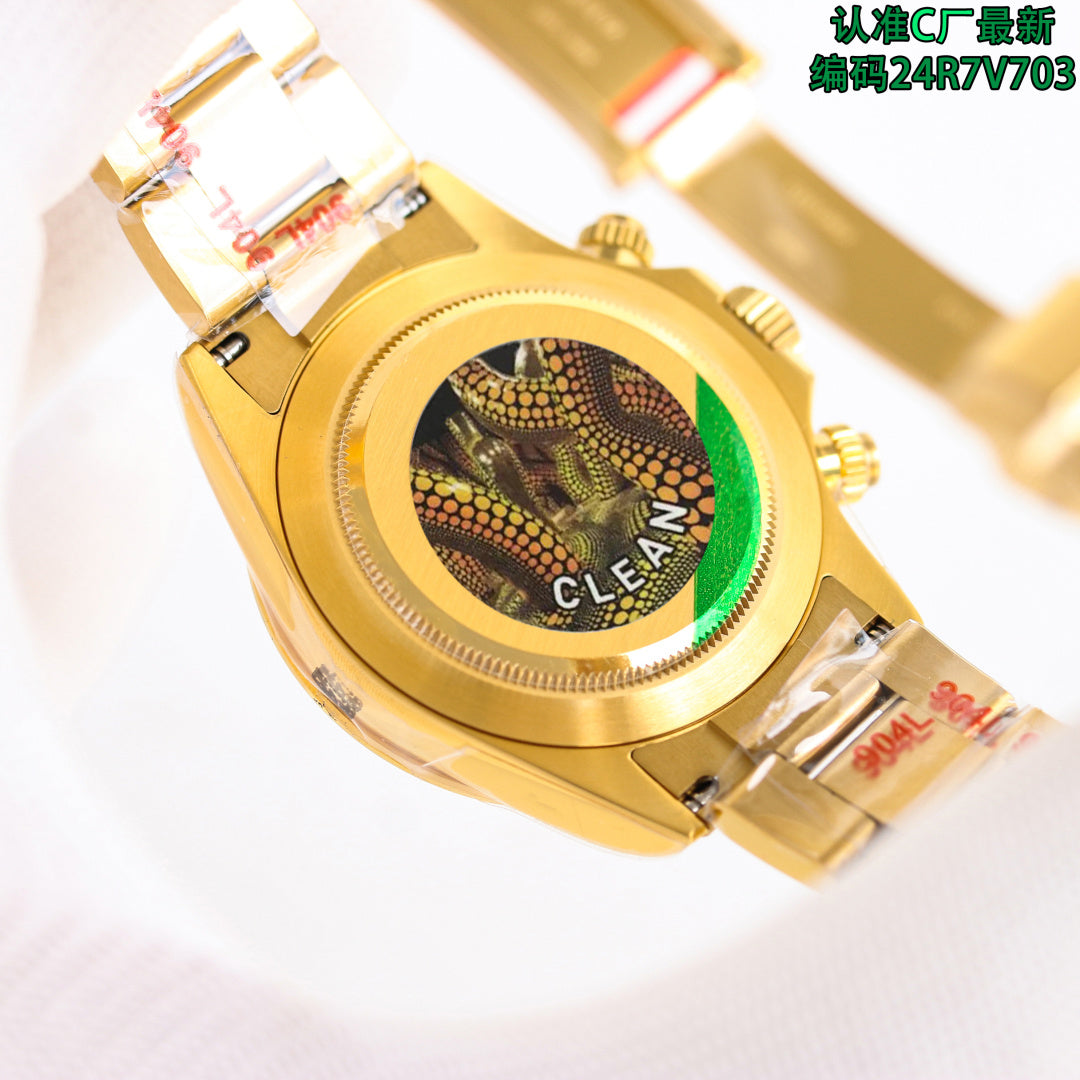 Gold Rolex wristwatch case back with engraved CLEAN logo