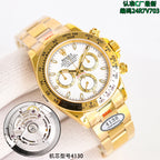 Rolex wristwatch with cream dial, gold bezel, and gold link bracelet