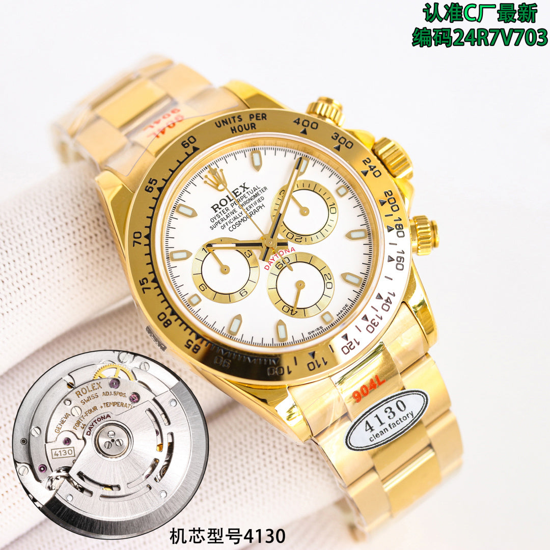Rolex wristwatch with cream dial, gold bezel, and gold link bracelet