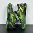 Black and green basketball shoes shown from side angles with neon green soles.
