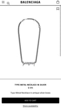 Typo metal necklace in silver with chain and front charm