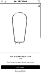 Typo metal necklace in silver with chain and front charm