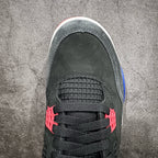 Black sneaker toe with textured grid panel, red lace accents, and blue lining edge