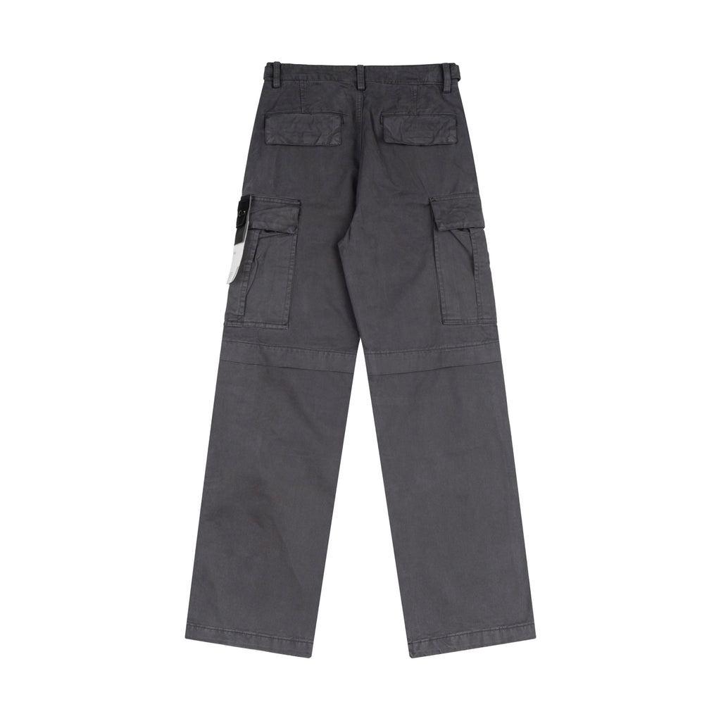 Stone Island cargo pants, dark gray, relaxed fit, cargo pockets on thighs