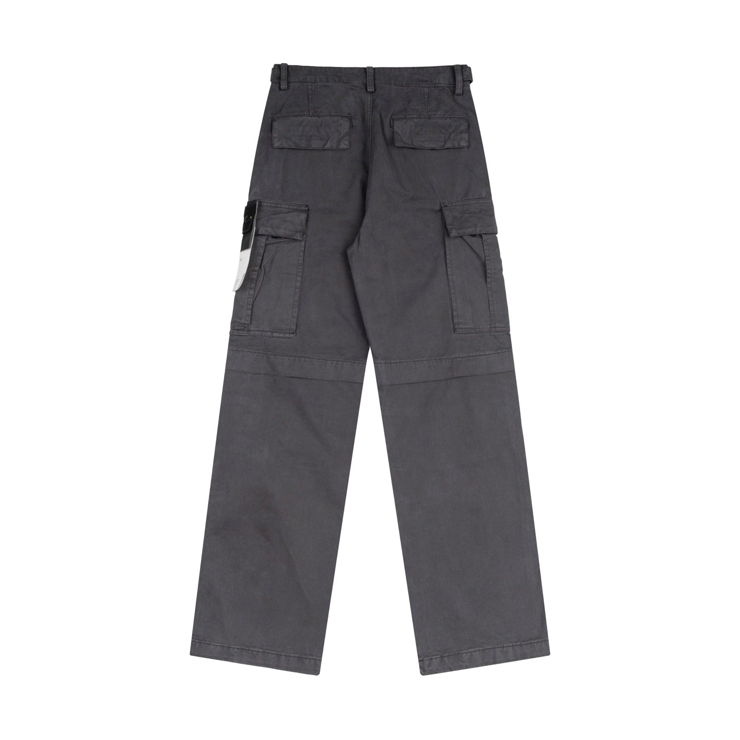 Stone Island cargo pants, dark gray, relaxed fit, cargo pockets on thighs