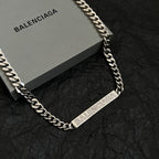 Balenciaga silver chain strap with engraved BALENCIAGA logo bar