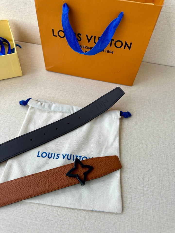 Louis Vuitton brown belt strap with star buckle and adjustment holes