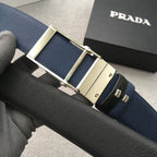 Dark belt with rectangular gold buckle frame and navy underside