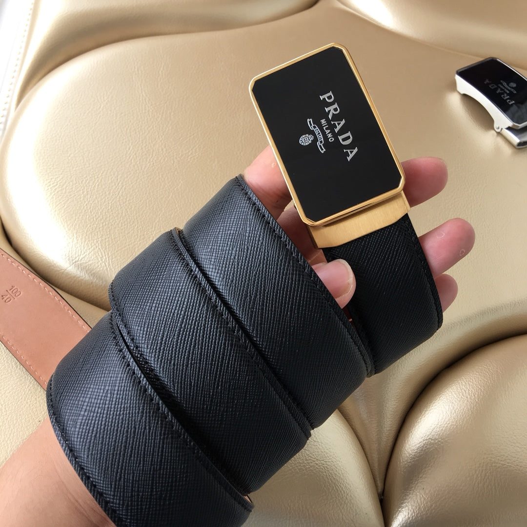 Prada belt rolled with dark textured strap and gold logo buckle