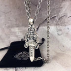 Chrome accessories necklace with silver chain and ornate dagger pendant