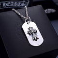Dog tag pendant necklace with silver flower engraving on white tag