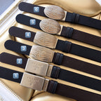 Set of Prada dark leather belts with silver buckles, labeled 1 to 6