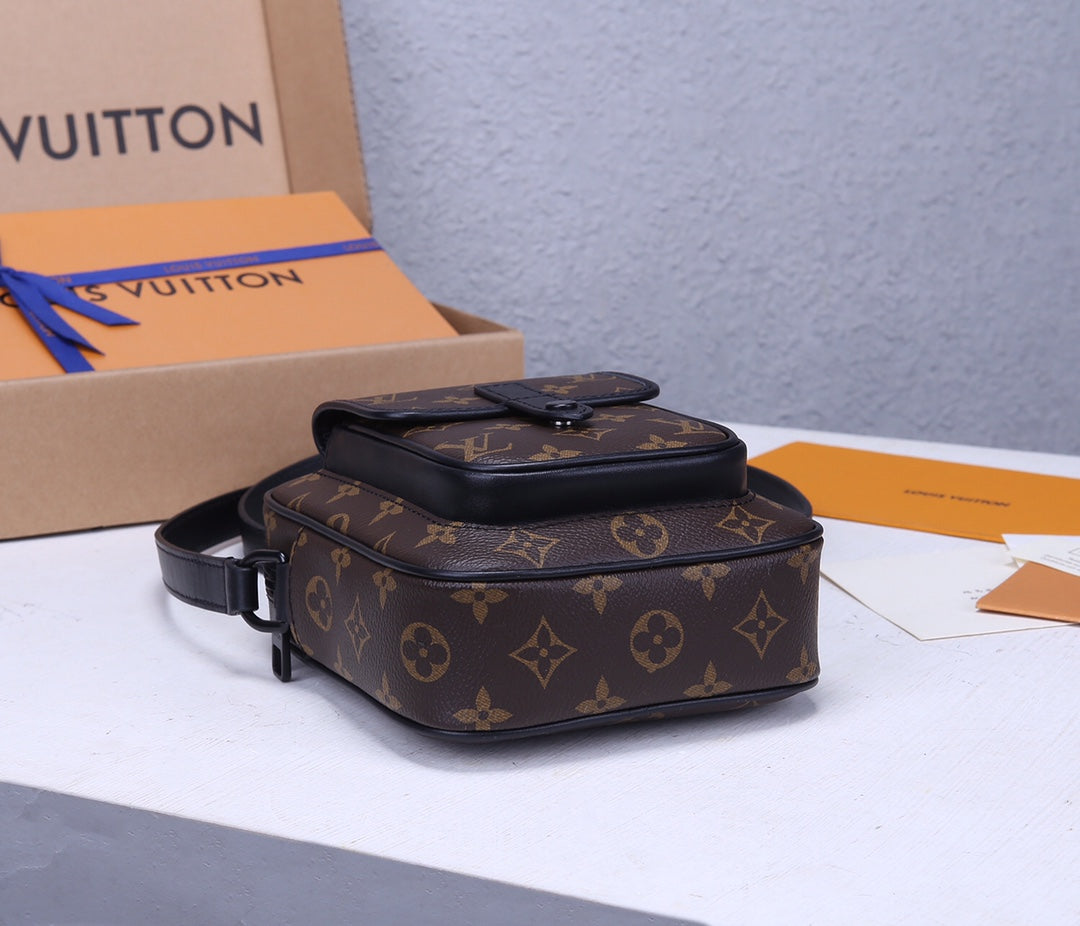 Men's Louis Vuitton monogram crossbody bag with top flap and adjustable strap
