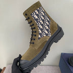 Tan suede lace-up boots with Dior Oblique side stripe and chunky tread sole