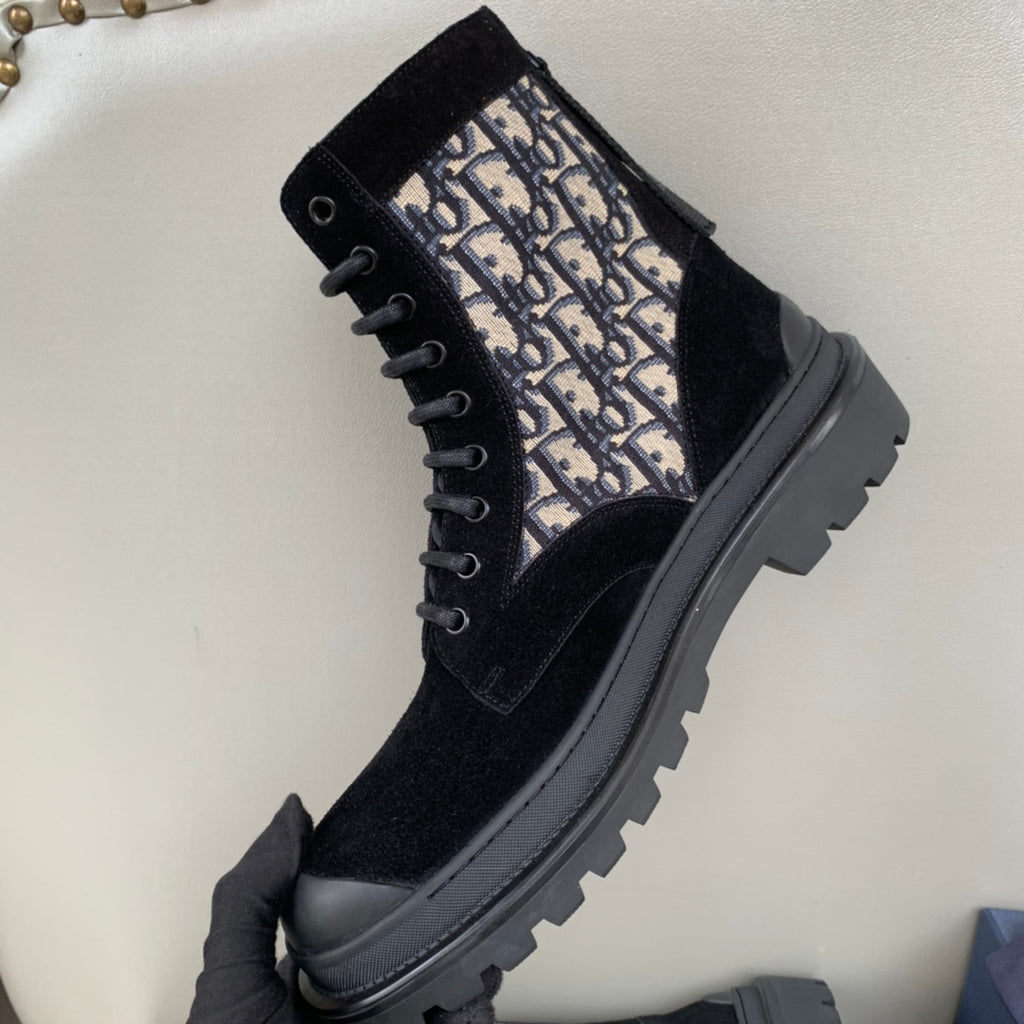 Dior unisex high-top shoes: black lace-up with logo-print ankle panel