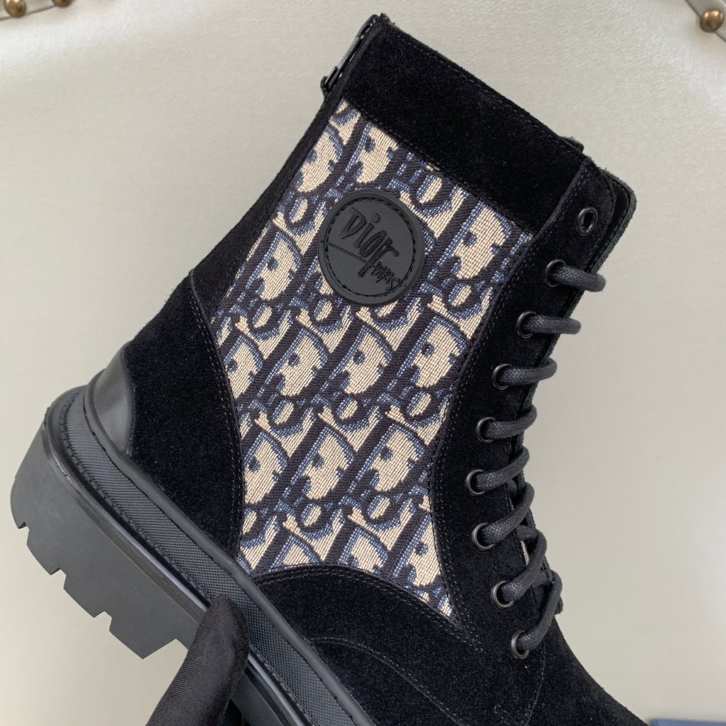 Dior unisex high-top shoes: logo-print side panel with black suede, lace-up