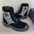 Dior unisex high-top shoes: black suede with blue-and-cream logo-print panels