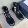 Dior unisex high-top shoes: black suede, logo-print side panels, lace-up