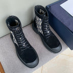 Dior unisex high-top shoes: black suede, logo-print side panels, lace-up
