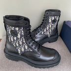 Unisex high-top sneakers with dark leather, jacquard pattern, and lace-up front