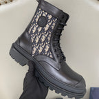 Unisex high-top sneakers: dark leather and jacquard panel with lace-up eyelets