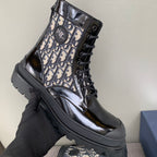 Dior unisex high-top boot detail, beige monogram panel with black laces and sole