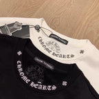 Black and white long-sleeve sweatshirts with crew neck and cross-text chest prints