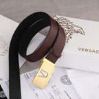 Brown leather belt with gold-toned Versace buckle