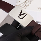 Brown leather belt with silver-toned Versace buckle