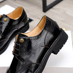 Versace black oxford shoes with gold-tone crest button and lace-up front