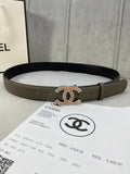 Chanel belt in dark taupe leather with gold CC logo buckle at center