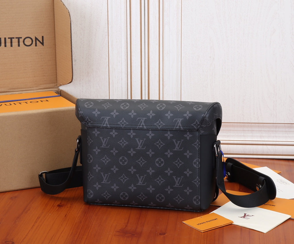 Louis Vuitton men's monogram messenger bag with flap and front-side profile